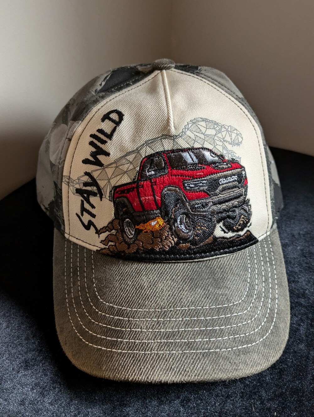Choko Dodge Ram Kids 'Stay Wild' Red Truck & Dino Embroidered Cap